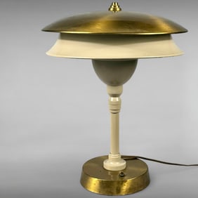 Vintage Retro UFO Brass and Cream Table Lamp