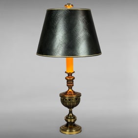 Vintage Brass Table Lamp with Black Faux Shagreen Shade