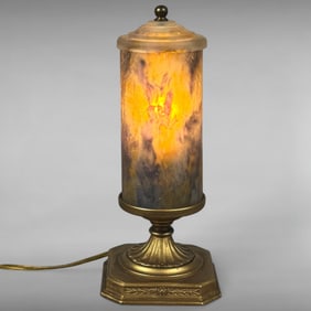 Vintage Marbled Slag Glass Cylinder Accent Lamp