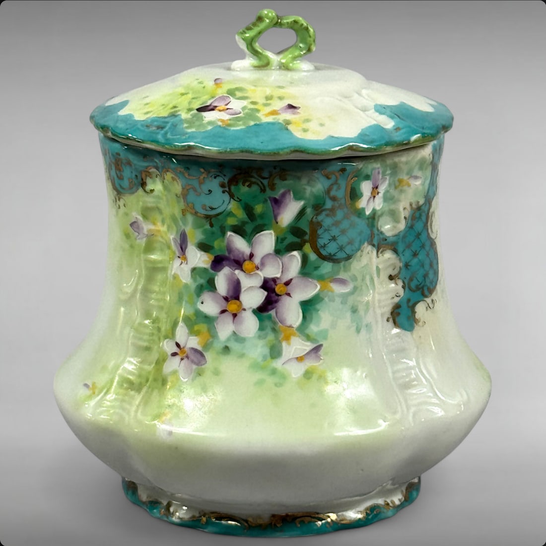 Antique Hand-Painted Nippon Porcelain Biscuit Jar with Violet Motif (1 of 4)
