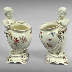Pair of Rostran'd Cherub Urn Vases