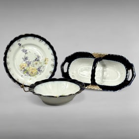 Set of 3 Porcelain Lapis Blue Floral Made in Germany