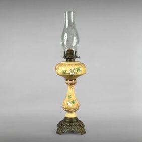 Victorian Brass Oil Lamp with a Porcelain Base
