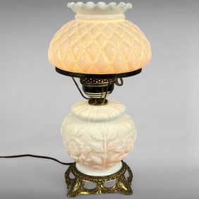 Victorian Milk Glass Oil Lamp Styled as Original with White Milk Glass and Aged Brass