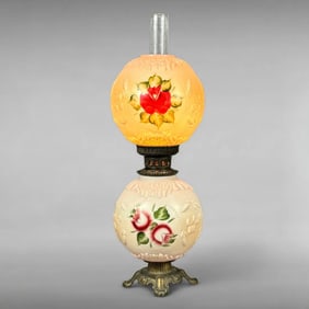 Vintage Hand-Painted Rose Milk Glass Upside Down Gone with the Wind Lamp