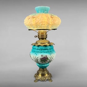 Victorian Revival Gone with the Wind Opalescent Glass Parlor Lamp