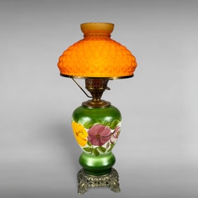 Vintage Victorian-Inspired Mid-20th Century Green Glass Parlor Lamp