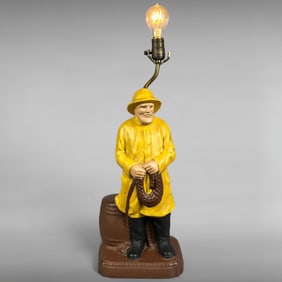 Fisherman Painted Ceramic Table Lamp – 1970s