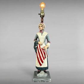 Vintage Betsy Ross Painted Plaster Figural Lamp – Mid-20th Century