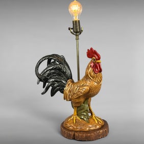 Vintage Painted Metal Rooster Lamp – Mid-20th Century