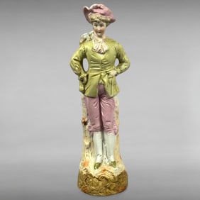 Antique Porcelain Figure – Gentleman in Pink and Green, Late 19th Century