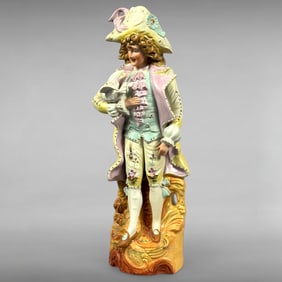 Tall Porcelain Figure – Louis XIV Style Gentleman with Dove