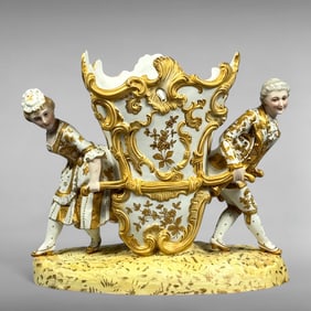 Antique German Rococo Couple in Porcelain Carriage