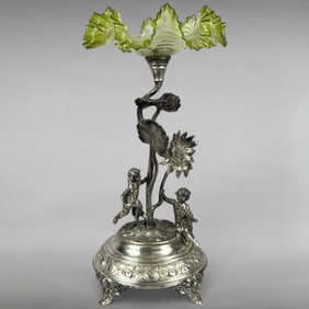 Silver Plated Epergne with Fluted Glass Bowl