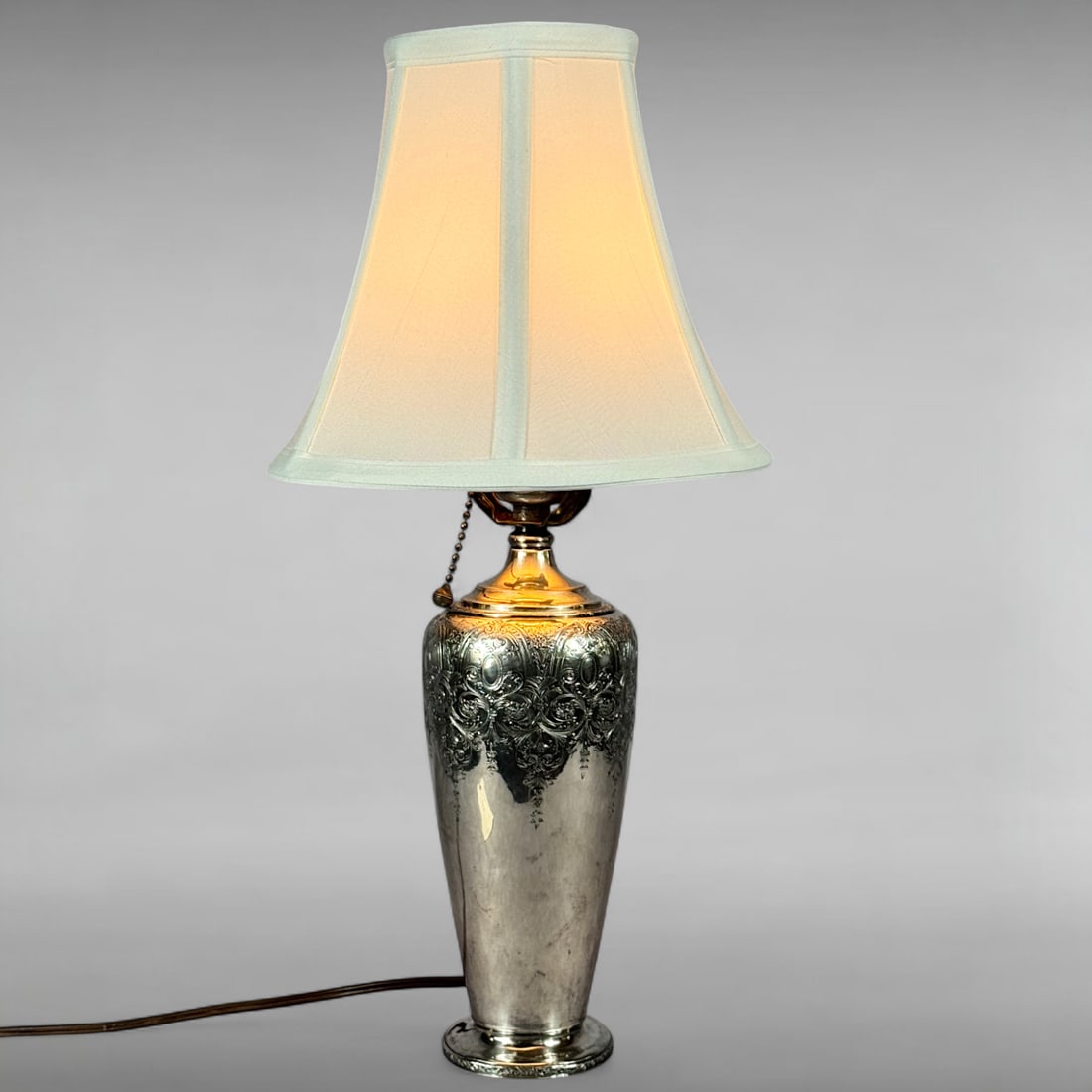 Vintage Alvin & Co. Sterling Silver Floral Repousse Lamp – Early 20th Century (1 of 6)