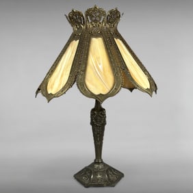 Empire Style Slag Glass Lamp with Bronze Finished Cast Metal Base