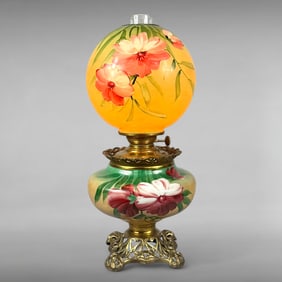 Antique Victorian Gone with the Wind Hand-Painted Rose Parlor Lamp