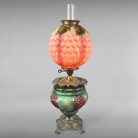 Rare Edwardian Grape-Cluster Pressed-Glass Lamp