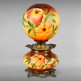 Late Victorian Antique Oil-Converted Electric Gone-With-the-Wind Parlor Lamp