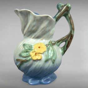 Vintage Weller Roba Blue Floral Vase with Branch Handle – Early 20th Century Art Pottery