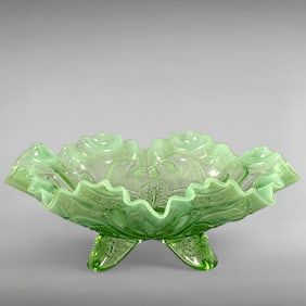 Vintage Fenton Green Opalescent Holly Pattern Ruffled Glass Bowl – Carnival Glass