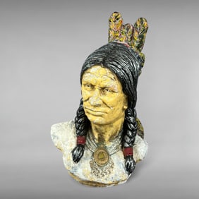 Chalkware Native American Indian Head Bust