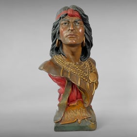 Antique Early 20th-Century Hiawatha Bust with Red Drape