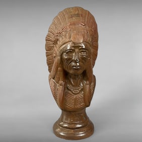 Cast Metal Native American Chief Bust, Mid-Century