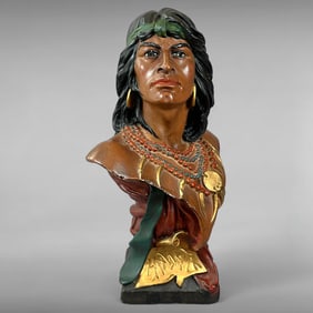 Early 20th-Century Polychrome Chalkware Bust — Hiawatha