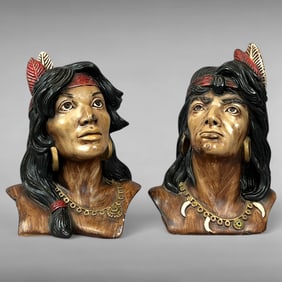 Mid-20th Century Native American Chalkware Bookends
