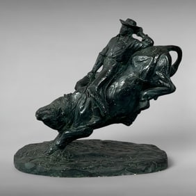 Mid-20th Century Resin Sculpture — Bull Riding Cowboy