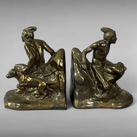 1930s Bronze Finished Cast Metal Bookends in the Style of Jennings Brothers