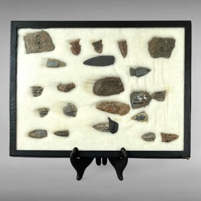 Framed Collection of 20 Arrowheads & Tools, Kentucky Provenance
