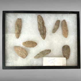Framed Set of 8 Native American Spear Points from Southampton County, Virginia