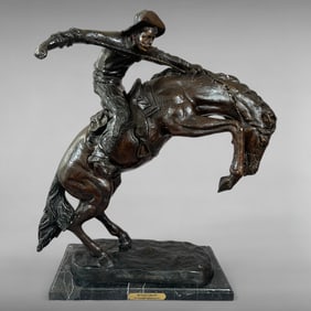 23-inch Wolly Chaps Sculpture — in the style of Frederic Remington