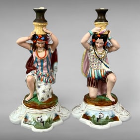 Pair of Victorian Porcelain Incense Holders Polynesian Water Carriers