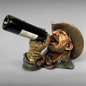 Cowboy Bottle Holder — Western Resin Sculpture, Mid-Gulp Pose (No Bottle)