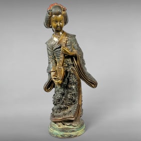 Meiji Period Bronze Sculpture Geisha with Shamisen
