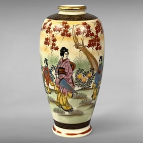 Meiji Period Satsuma Vase — Hand-Painted with Gold Trim