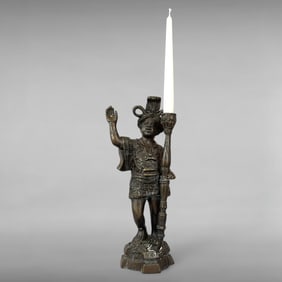 Antique Bronze Blackamoor Candle Holder, Early 20th Century Italy