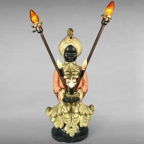 Mid-Century Figural Blackamoor Lamp — Five Torch Lights