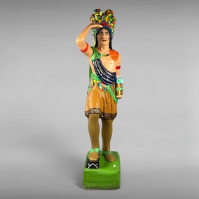 Mid-Century Chalkware Native American Warrior — Rainbow Headdress