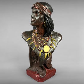 Early 20th-Century Hiawatha Bust — Wood & Plaster