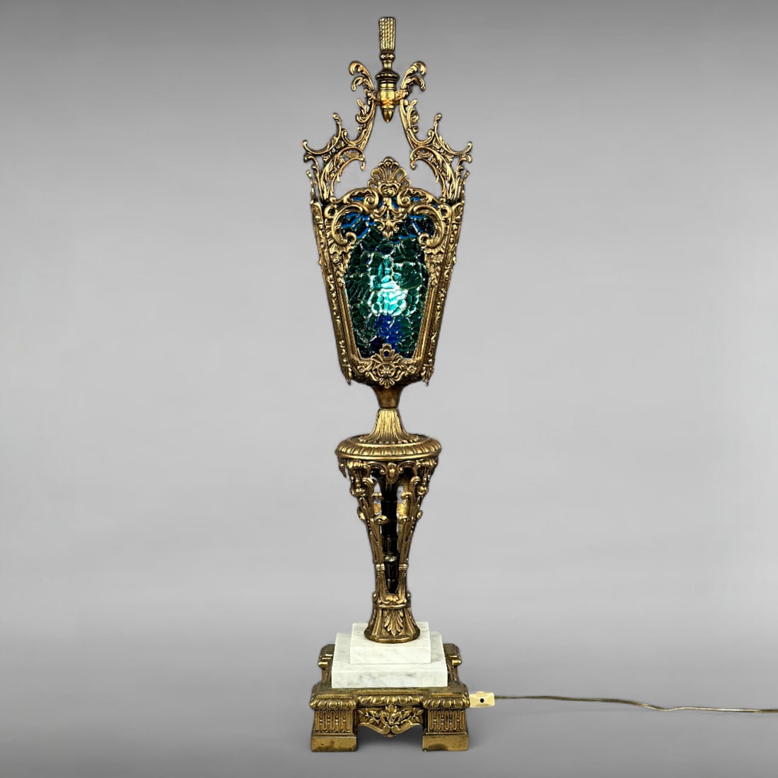 Moroccan-Inspired Brass and Colored Glass Lantern Table Lamp (1 of 9)