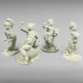 Set of Four Vintage Nymphenburg Porcelain Drunken Cherub Figurines
