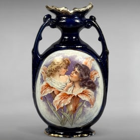 Lapis Blue Porcelain Vase with Flower Fairies