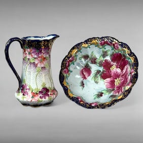 Taisho-Era Nippon Pitcher & Bowl Set Hand-Painted