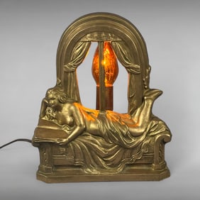 Art Nouveau Reclining Nude Figural Lamp Base with Arched Frame
