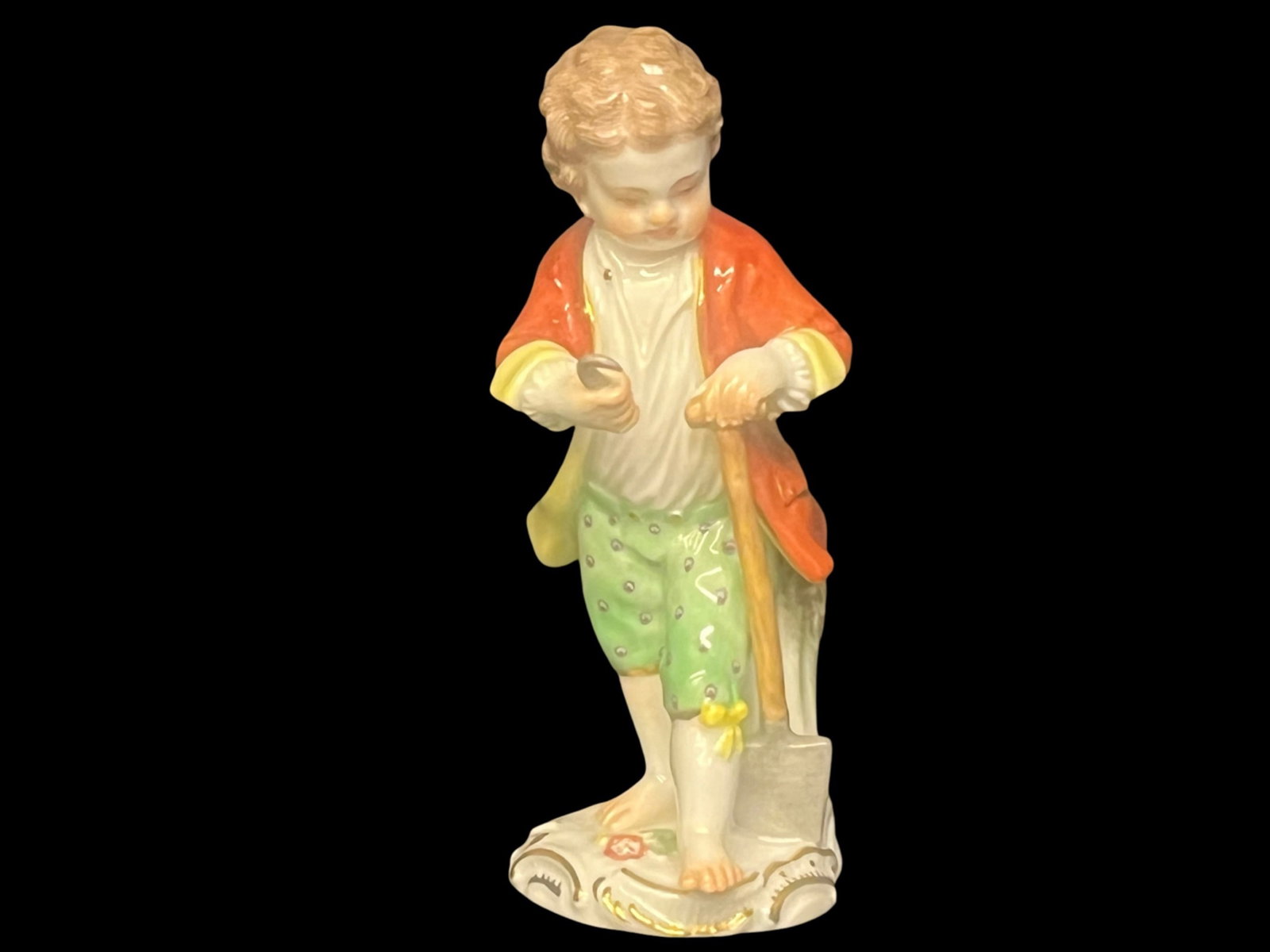 Gardners Son figurine Meissen Porcelain, #60346: Gardeners Son Meissen Porcelain, #60346 Hand made in East Germany Figure #60346 Markings: Crossed Blue Swords, Marking on Bottom Dimensions: 4.75”T x 2”T