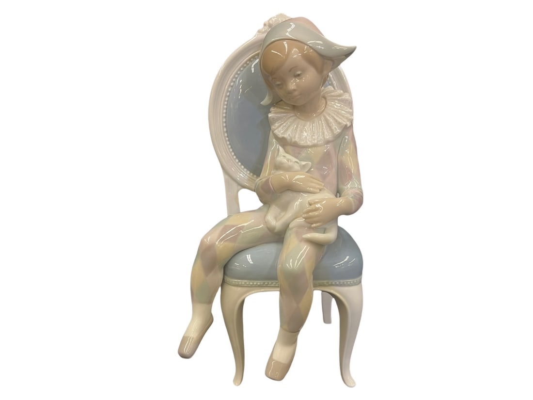 Rare Young Harlequin Holding Cat Vintage Figurine Porcelain By Lladro Spain 1977 (1 of 10)